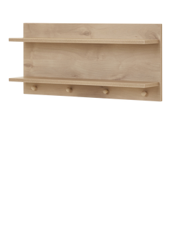 Obaby Astrid Nursery Double Wall Shelf with Hooks, Natural, White