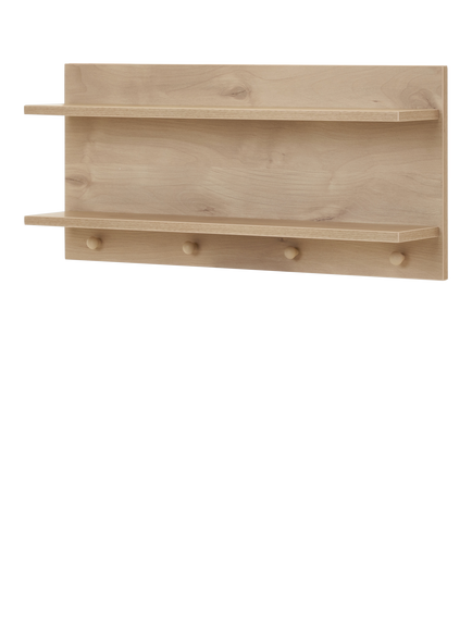Obaby Astrid Nursery Double Wall Shelf with Hooks, Natural, White