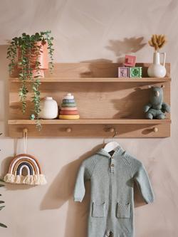 Obaby Astrid Nursery Double Wall Shelf with Hooks, Natural - view 2, White