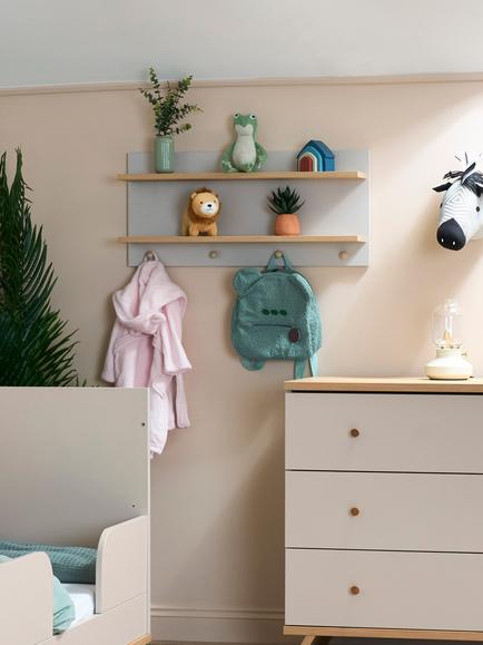 Obaby Thea Nursery Double Wall Shelf with Hooks, Latte - view 2, Latte