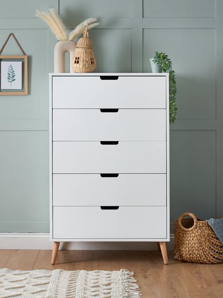 Obaby Maya Nursery Tall Boy Chest of Drawers, White/Natural - view 2, White/Natural
