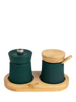 Peugeot Bali Spice Palace Cast Iron & Bamboo Pepper Mill Set, Forest Green, Forest Green