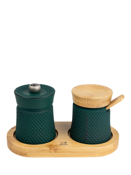 Peugeot Bali Spice Palace Cast Iron & Bamboo Pepper Mill Set, Forest Green, Forest Green