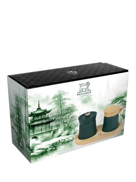 Peugeot Bali Spice Palace Cast Iron & Bamboo Pepper Mill Set, Forest Green - view 2, Forest Green