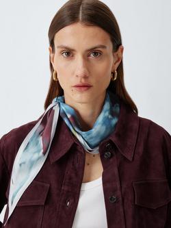 John Lewis Silk Blurred Floral Scarf, Aubergine Multi, Aubergine Multi