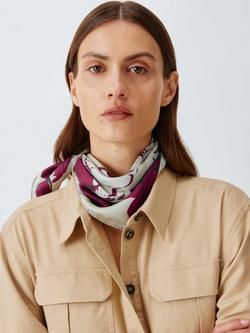 John Lewis Silk Floral Border Square Scarf, Natural Multi, Natural Multi