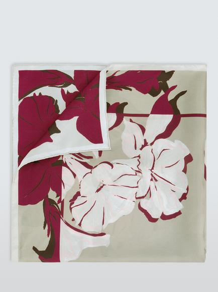 John Lewis Silk Floral Border Square Scarf, Natural Multi - view 2, Natural Multi