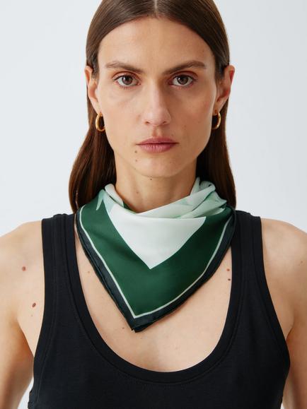 John Lewis Silk Spliced Floral Square Scarf, Green Multi, Green Multi
