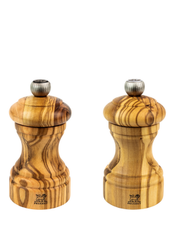 Peugeot Classic Bistro Manual Adjustable Olive Wood Salt & Pepper Mills, 10cm, Natural, Olive Wood