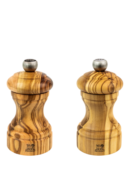 Peugeot Classic Bistro Manual Adjustable Olive Wood Salt & Pepper Mills, 10cm, Natural, Olive Wood