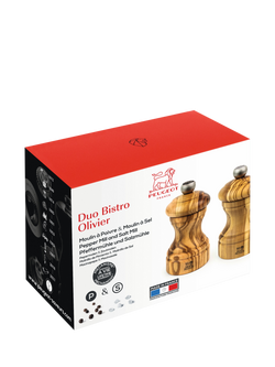 Peugeot Classic Bistro Manual Adjustable Olive Wood Salt & Pepper Mills, 10cm, Natural - view 2, Olive Wood