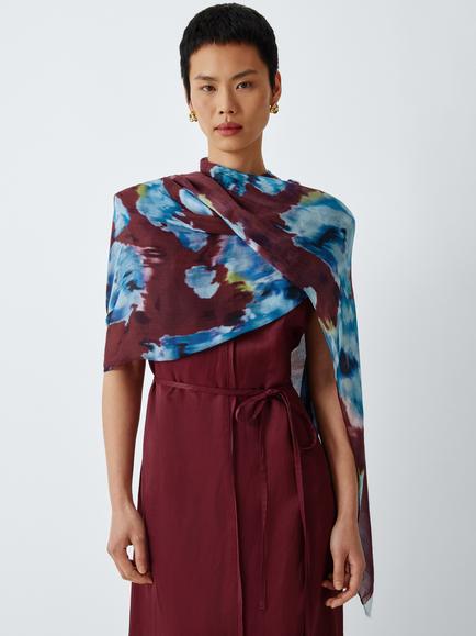 John Lewis Blurred Floral Scarf, Multi, Blue Multi