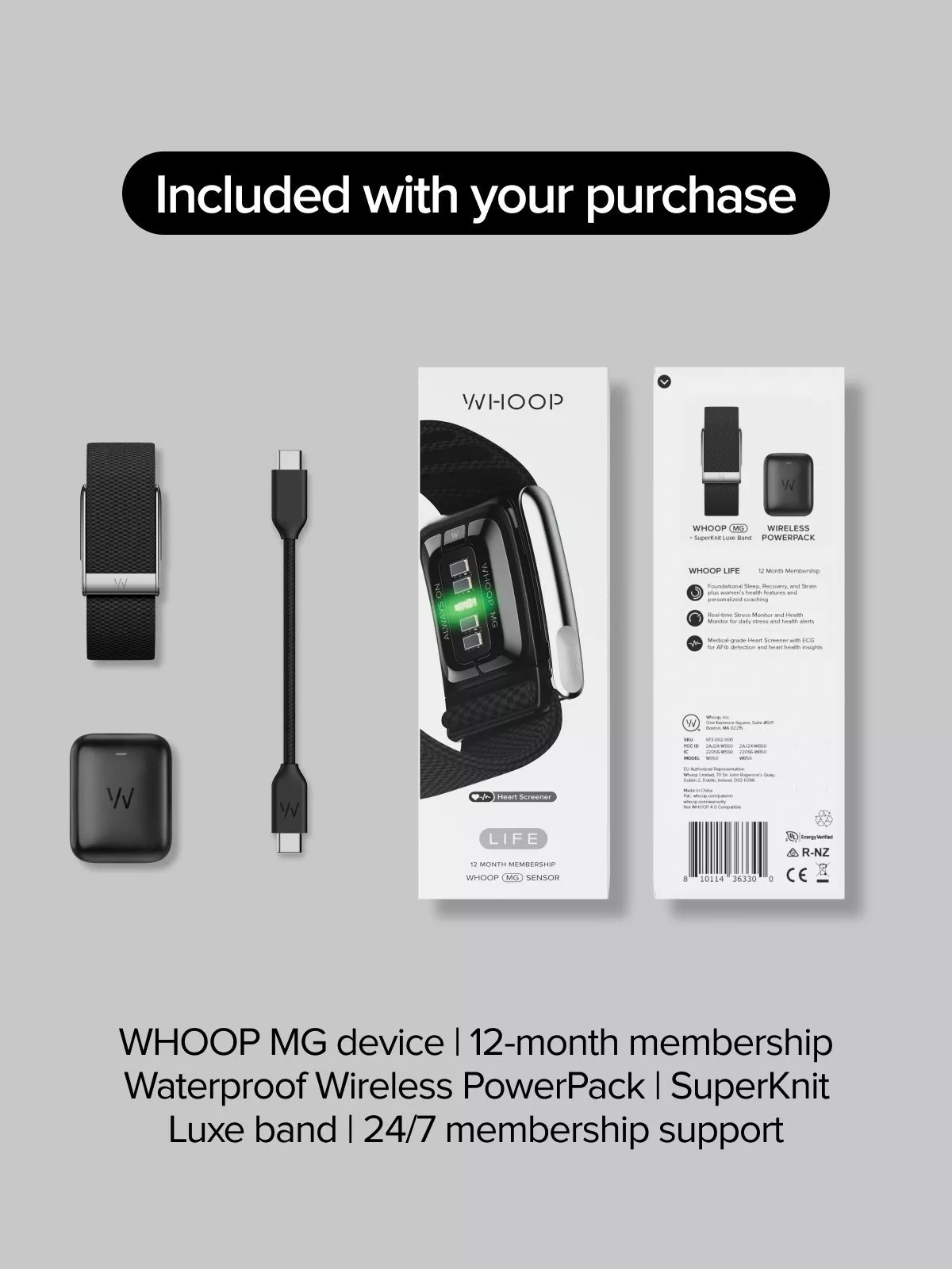 Bracelet Connecté Whoop MG Life - Tracker Santé Et Fitness - Obsidienne/titane - 14 Jours Batterie