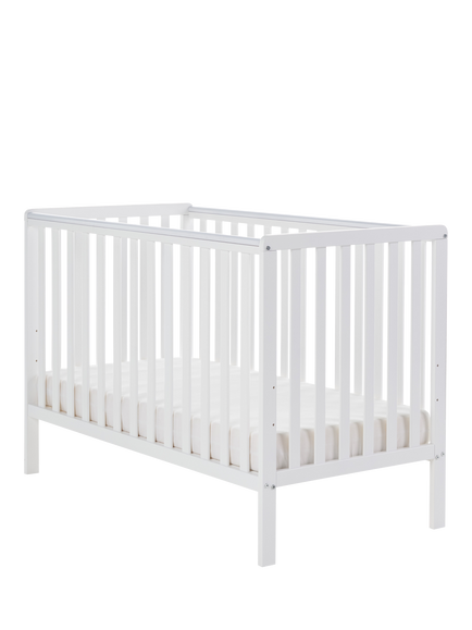 Obaby Bantam Cot & Fibre Mattress, White, White