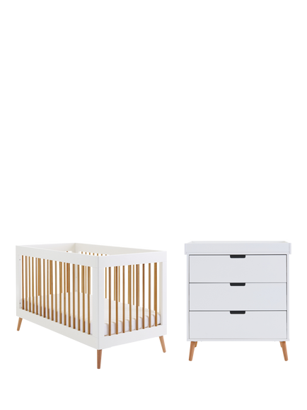 Obaby Maya Cotbed & Changing Unit Set, White/Natural, White/Natural
