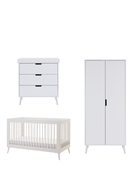 Obaby Maya Cotbed, Changing Unit Set and Double Wardrobe, Nordic White, Nordic White