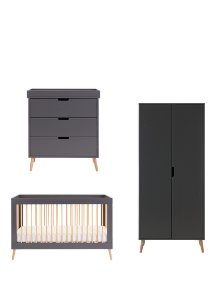Obaby Maya Cotbed, Changing Unit Set and Double Wardrobe, Slate/Natural, Slate/Natural
