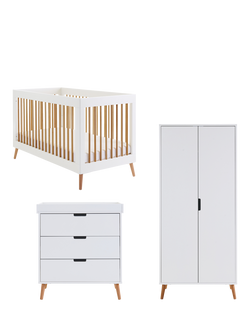 Obaby Maya Cotbed, Changing Unit Set and Double Wardrobe, White/Natural, White/Natural