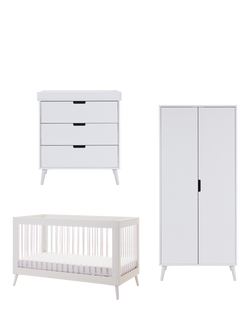 Obaby Maya Acrylic Cotbed, Changing Unit & Double Wardrobe Set, White, White
