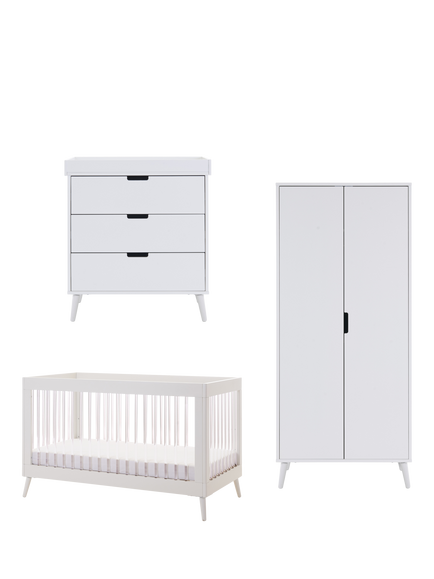 Obaby Maya Acrylic Cotbed, Changing Unit & Double Wardrobe Set, White, White