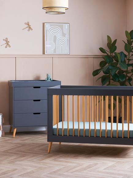 Obaby Maya Mini Cotbed & Changing Unit Set, Slate/Natural - view 2, Slate/Natural