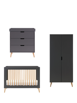 Obaby Maya Mini Cotbed, Changing Unit & Double Wardrobe Set, Slate/Natural, Slate/Natural