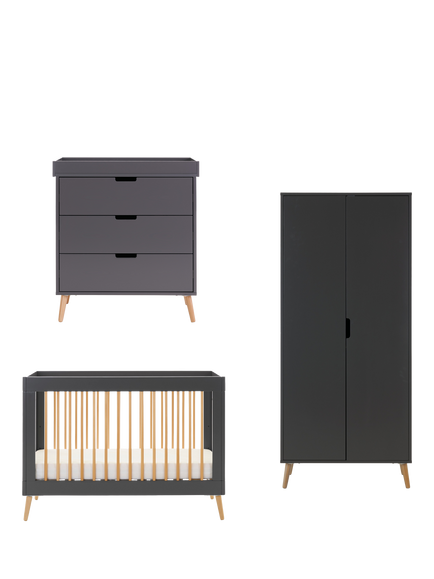 Obaby Maya Mini Cotbed, Changing Unit & Double Wardrobe Set, Slate/Natural, Slate/Natural