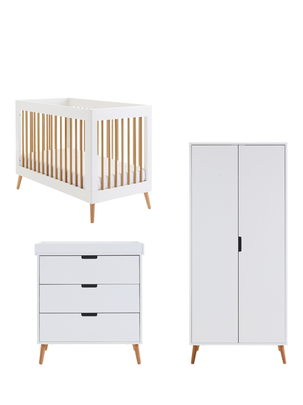 Obaby Maya Mini Cotbed, Changing Unit & Double Wardrobe Set, White/Natural, White/Narural