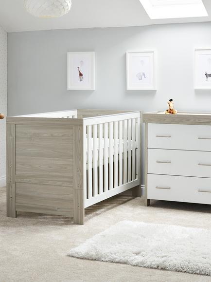 Obaby Nika Cotbed with Under Drawer & Changing Unit Set, Grey Wash/White - view 2, Grey Wash And White