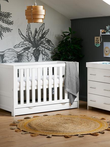 Obaby Nika Cotbed with Under Drawer & Changing Unit Set, White Wash - view 2, White Wash