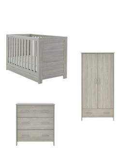 Obaby Nika Cotbed with Under Drawer, Changing Unit & Double Wardrobe Set, Grey Wash, Grey Wash