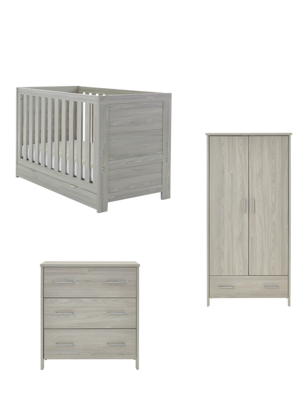 Obaby Nika Cotbed with Under Drawer, Changing Unit & Double Wardrobe Set, Grey Wash, Grey Wash