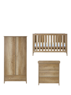 Obaby Nika Cotbed with Under Drawer, Changing Unit & Double Wardrobe Set, Oak, Oak