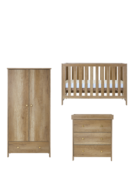 Obaby Nika Cotbed with Under Drawer, Changing Unit & Double Wardrobe Set, Oak, Oak