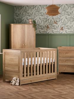 Obaby Nika Cotbed with Under Drawer, Changing Unit & Double Wardrobe Set, Oak - view 2, Oak