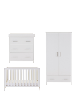 Obaby Nika Cotbed with Under Drawer, Changing Unit & Double Wardrobe Set, White Wash, White Wash