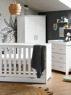 Obaby Nika Cotbed with Under Drawer, Changing Unit & Double Wardrobe Set, White Wash - view 2, White Wash