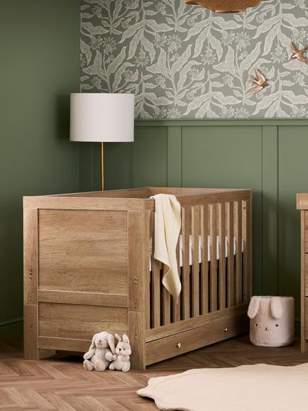 Obaby Nika Cot Bed & Under Drawer, Oak - view 2, Oak