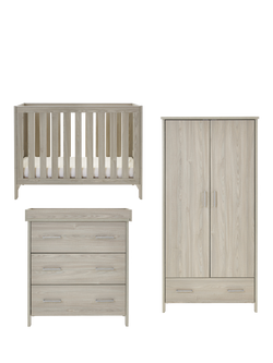 Obaby Nika Mini Cotbed with Under Drawer, Changing Unit & Double Wardrobe Set, Grey Wash, Grey Wash