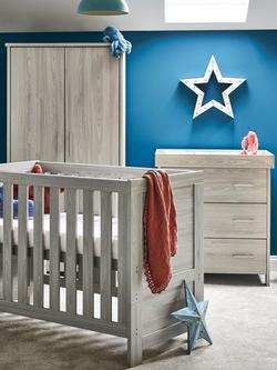Obaby Nika Mini Cotbed with Under Drawer, Changing Unit & Double Wardrobe Set, Grey Wash - view 2, Grey Wash