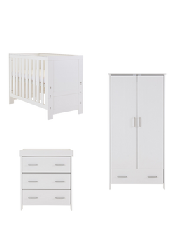 Obaby Nika Mini Cotbed with Under Drawer, Changing Unit & Double Wardrobe Set, White Wash, White Wash