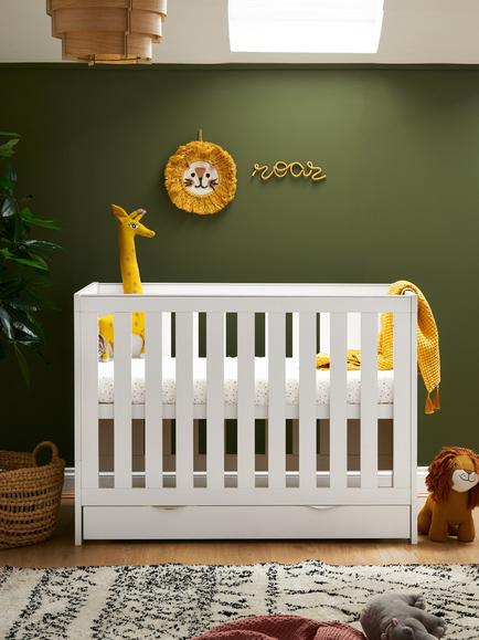 Obaby Nika Mini Cotbed with Under Drawer, White Wash - view 2, White Wash