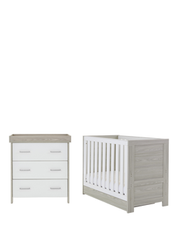 Obaby Nika Mini Cotbed with Under Drawer & Changing Unit Set, Grey Wash/White, Grey Wash/White