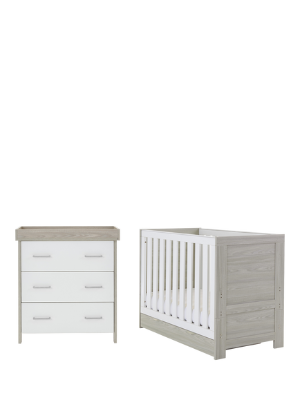 Obaby Nika Mini Cotbed with Under Drawer & Changing Unit Set, Grey Wash/White, Grey Wash/White