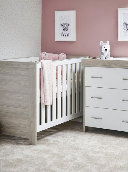 Obaby Nika Mini Cotbed with Under Drawer & Changing Unit Set, Grey Wash/White - view 2, Grey Wash/White