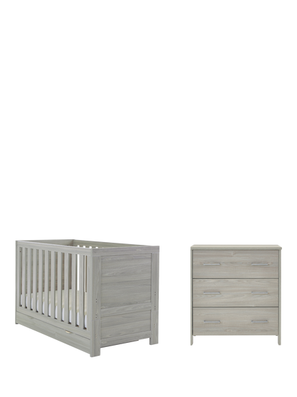 Obaby Nika Mini Cotbed with Under Drawer & Changing Unit Set, Grey Wash, Grey Wash