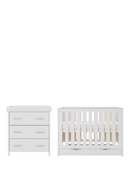 Obaby Nika Mini Cotbed with Under Drawer & Changing Unit Set, White Wash, White Wash