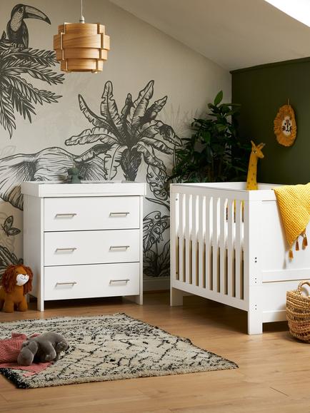 Obaby Nika Mini Cotbed with Under Drawer & Changing Unit Set, White Wash - view 2, White Wash