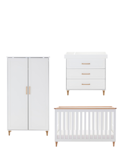 Obaby Orla Cotbed, Changing Unit & Double Wardrobe Set, White/Natural, White/Natural
