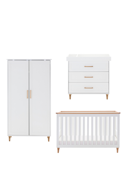 Obaby Orla Cotbed, Changing Unit & Double Wardrobe Set, White/Natural, White/Natural